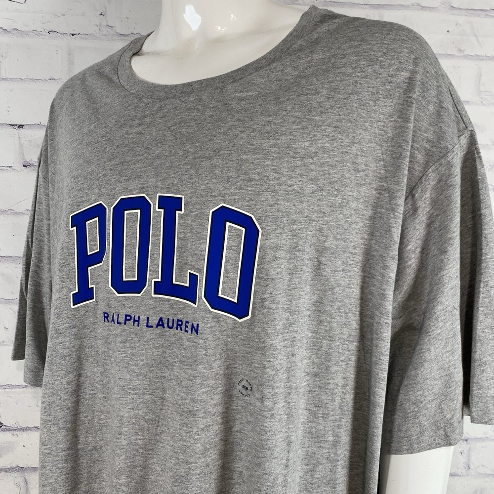 Polo Ralph Lauren Shirt Mens 5XB Big Short Sleeve T-Shirt Grey Pony Spellout NWT - Picture 5 of 14